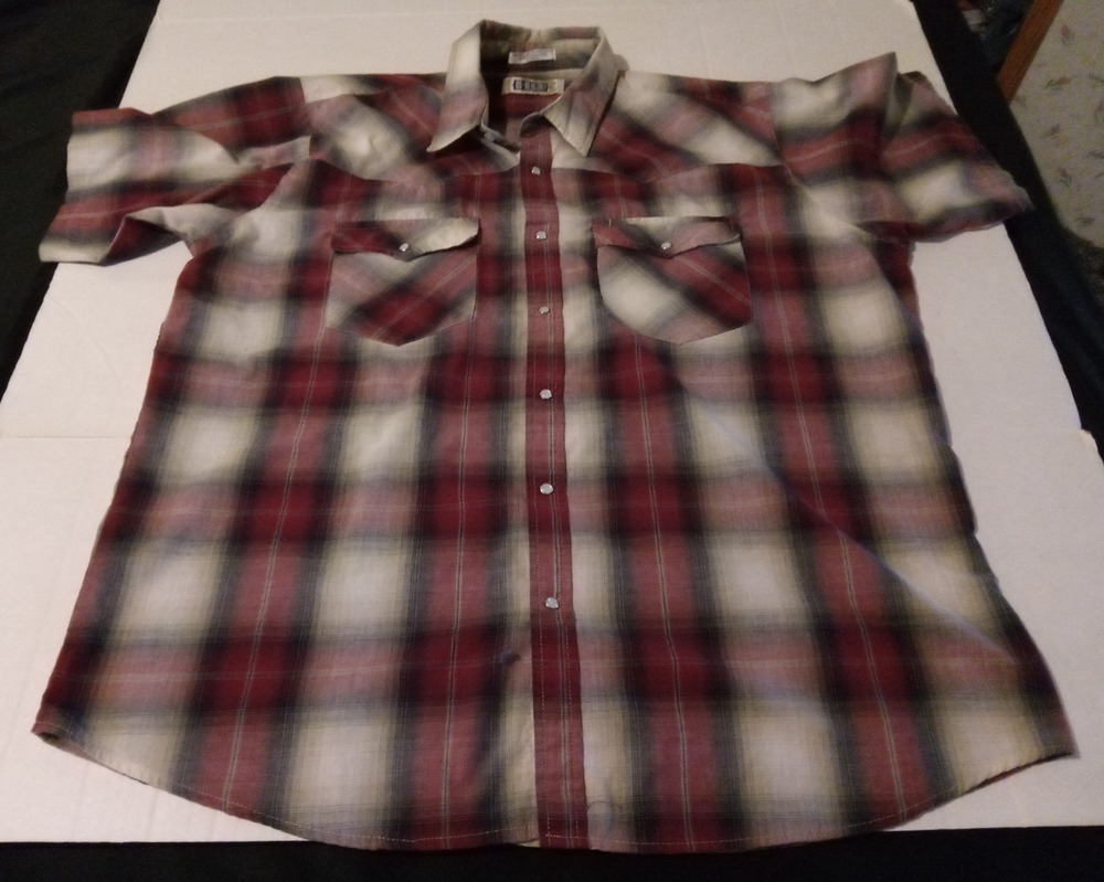 HB Company Mens Size 2XL Red White And Black Short Sleeve Western Shirt